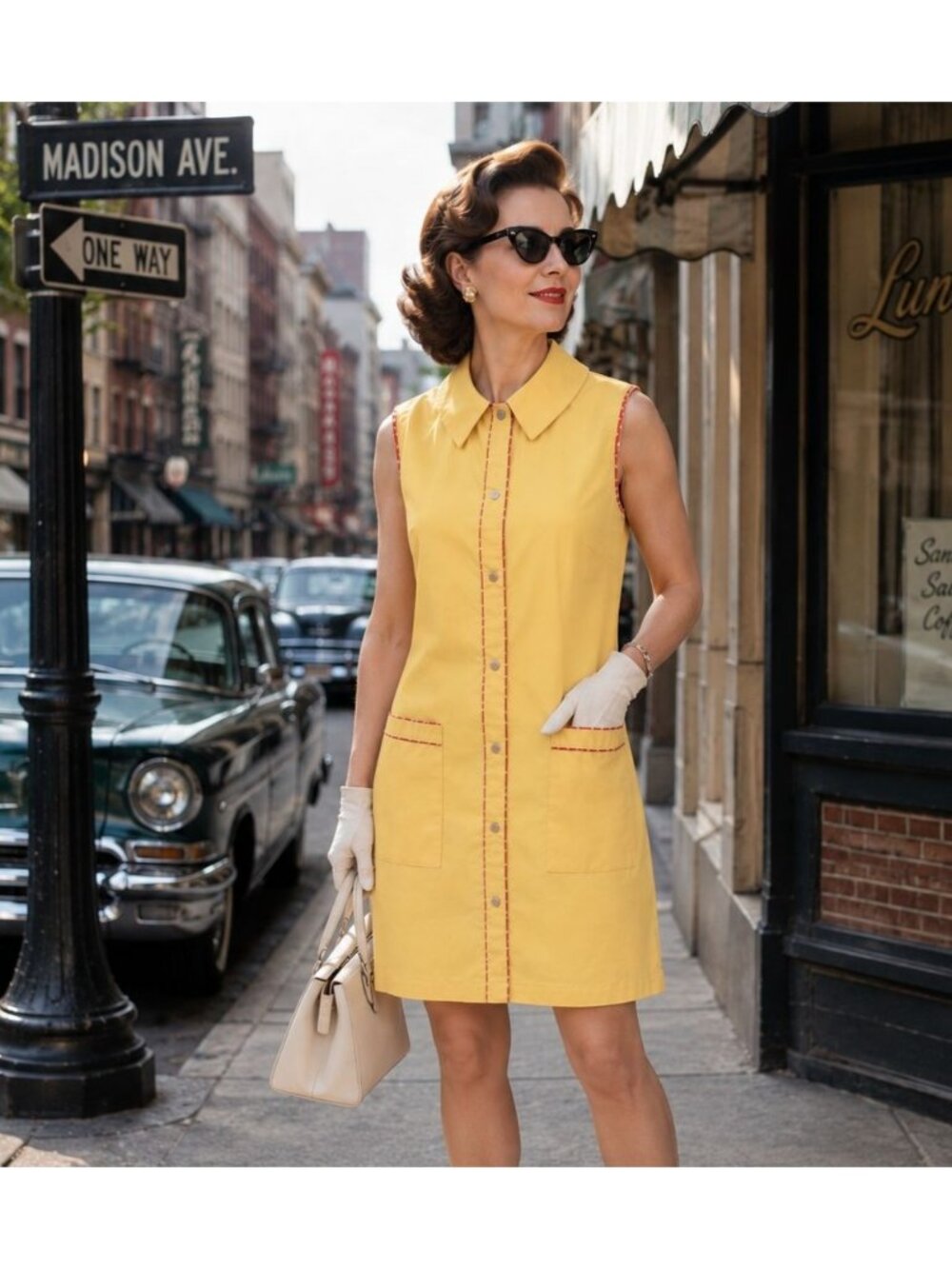 Vintage Dress Yellow 50s Housewife 60s Mod Retro Cosplay Womens S
